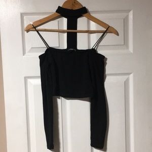 Off the Shoulder Long Sleeve Choker Crop Top